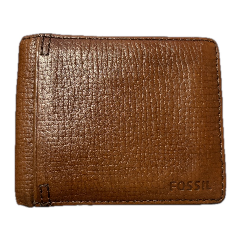 Fossil Bifold Minimalist Wallet‎ Pebbled Brown Cowhide Leather classic SML1318